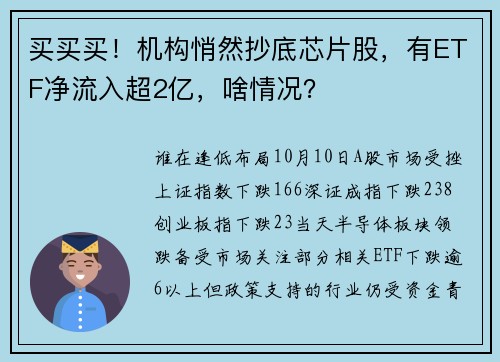 买买买！机构悄然抄底芯片股，有ETF净流入超2亿，啥情况？ 